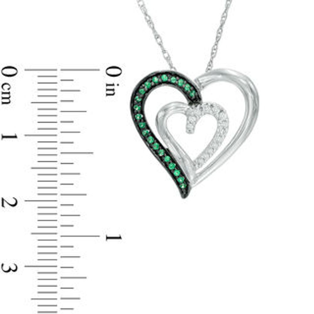 0.16 CT. T.W. Enhanced Green and White Diamond Tilted Double Heart Pendant in Sterling Silver|Peoples Jewellers