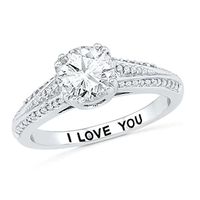 6.5mm Lab-Created White Sapphire and 1/5 CT. T.W. Diamond Promise Ring in 10K White Gold (10 Characters)|Peoples Jewellers
