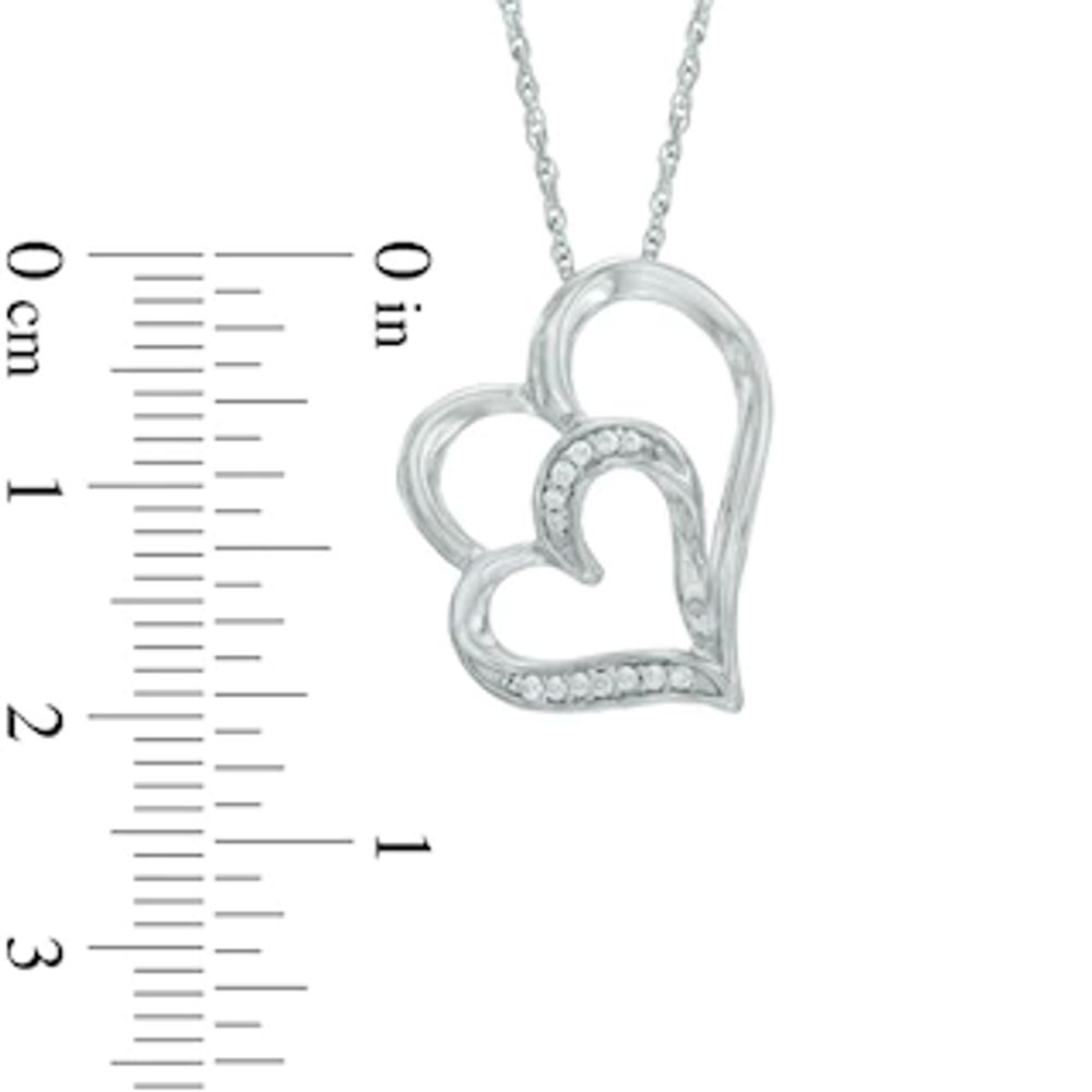 Diamond Accent Tilted Double Heart Pendant in 10K White Gold|Peoples Jewellers