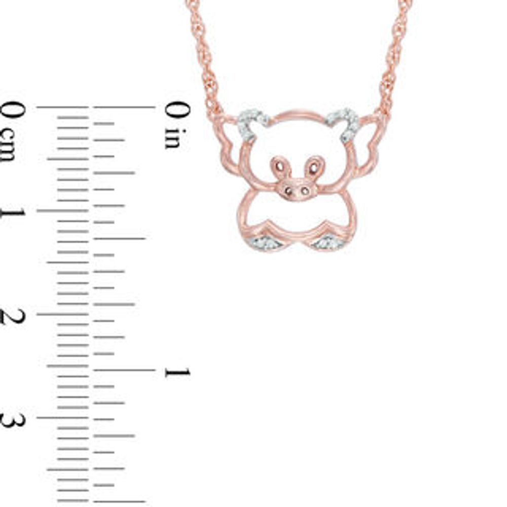 Diamond Accent Pig with Wings Necklace in 10K Rose Gold|Peoples Jewellers
