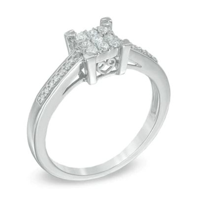 0.18 CT. T.W. Diamond Square Cluster Promise Ring in 10K White Gold|Peoples Jewellers