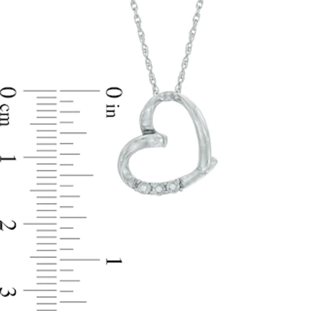Diamond Accent Three Stone Tilted Heart Pendant in Sterling Silver|Peoples Jewellers