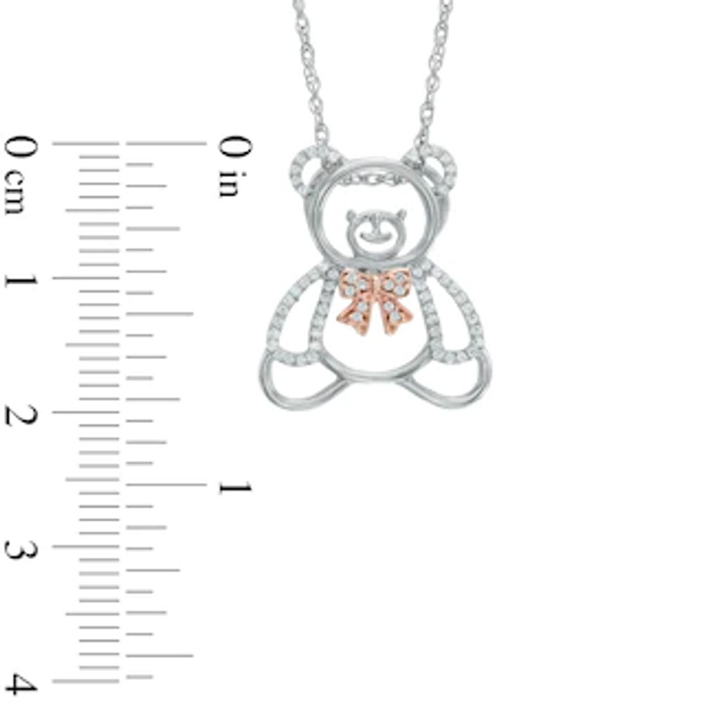 0.18 CT. T.W. Diamond Teddy Bear with Bow Pendant in Sterling Silver and 10K Rose Gold|Peoples Jewellers