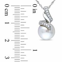 9.5-10.0mm South Sea Cultured Pearl and 0.09 CT. T.W. Diamond Swirl Pendant in 14K White Gold-17"|Peoples Jewellers