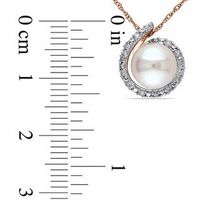 8.0-8.5mm Freshwater Cultured Pearl and Diamond Accent Loop Pendant in 10K Rose Gold-17"|Peoples Jewellers