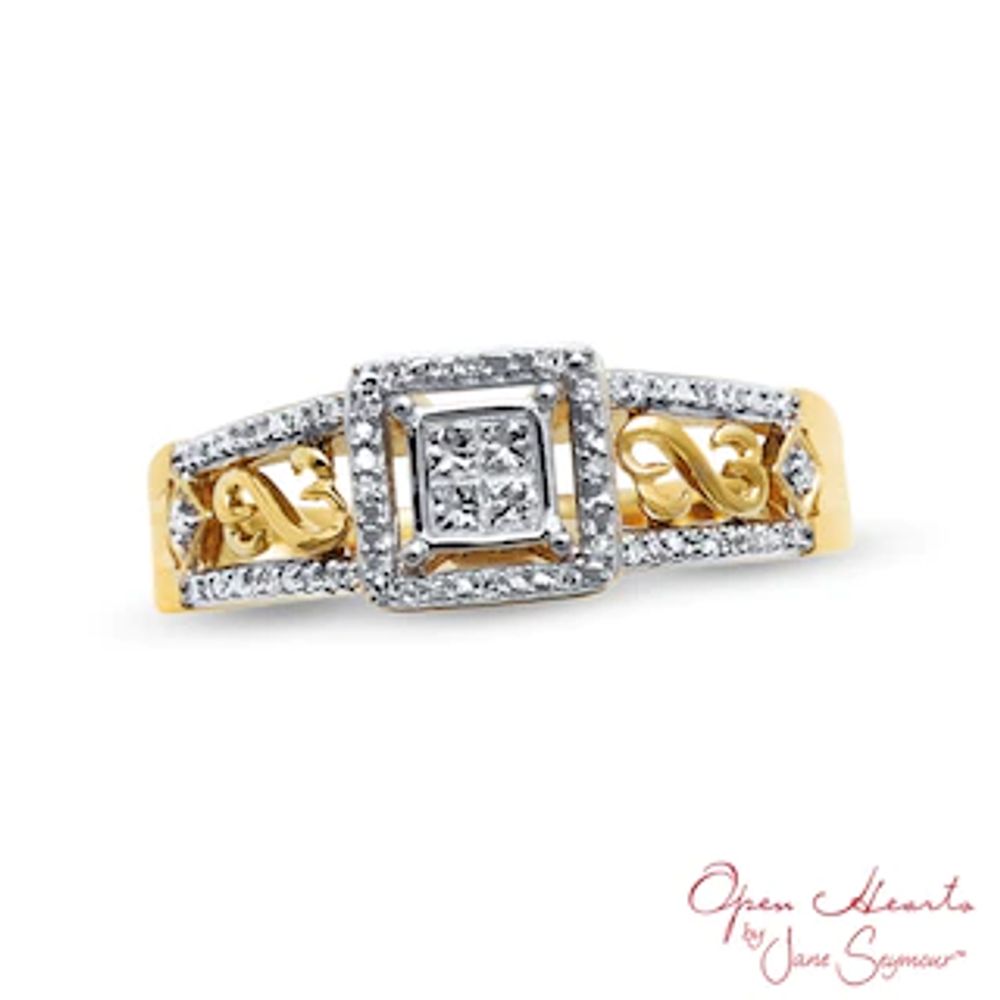 Open Hearts by Jane Seymour™ 0.15 CT. T.W. Quad Princess-Cut Diamond Frame Ring in 10K Gold|Peoples Jewellers