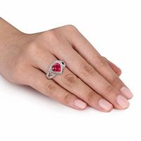 8.0mm Heart-Shaped Lab-Created Ruby and White Lab-Created Sapphire Frame Ring in Sterling Silver|Peoples Jewellers