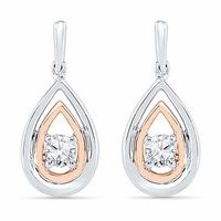 4.5mm Lab-Created White Sapphire Double Drop Earrings in Sterling Silver and 10K Rose Gold|Peoples Jewellers