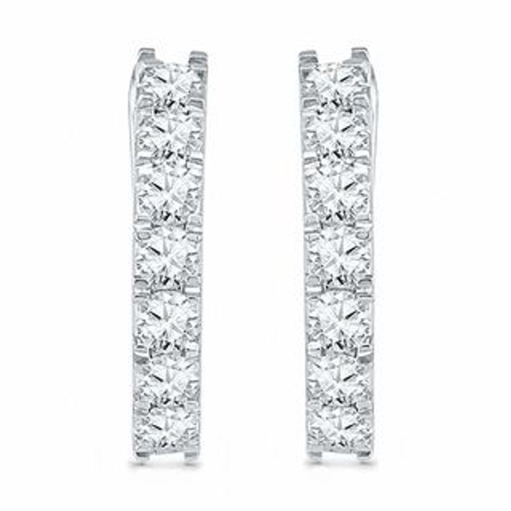 Lab-Created White Sapphire Hoop Earrings in 10K White Gold|Peoples Jewellers