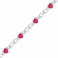 5.0mm Heart-Shaped Lab-Created Ruby and White Sapphire Bracelet in Sterling Silver - 7.5"|Peoples Jewellers