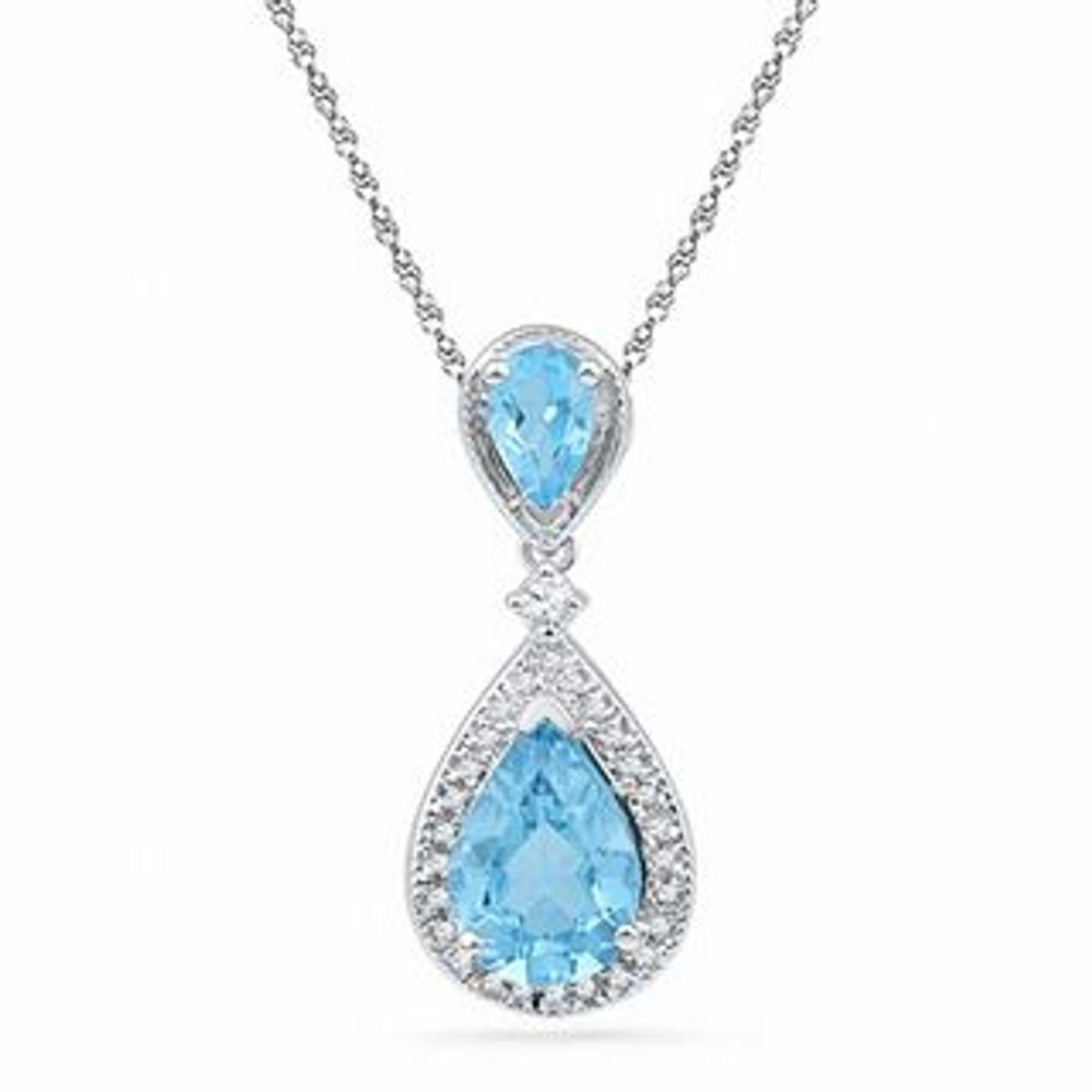 Pear-Shaped Blue Topaz, Lab-Created White Sapphire and Diamond Accent Pendant in Sterling Silver|Peoples Jewellers