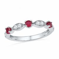 Alternating Lab-Created Ruby and White Lab-Created Sapphire Duo with Marquise Frame Ring in Sterling Silver|Peoples Jewellers