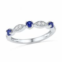 Alternating Blue Lab-Created Sapphire and White Lab-Created Sapphire Duo with Marquise Frame Ring in Sterling Silver|Peoples Jewellers