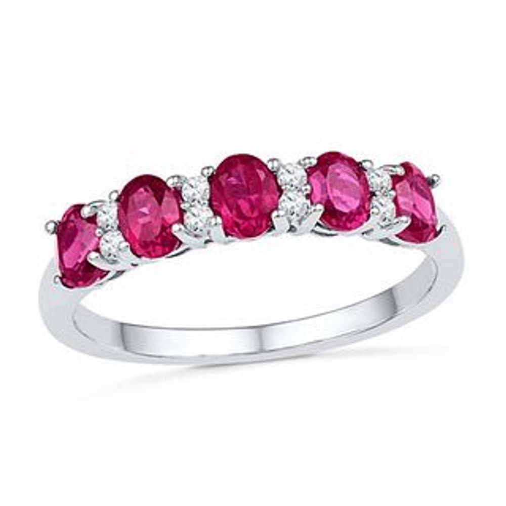 Alternating Oval Lab-Created Ruby and White Lab-Created Sapphire Ring in Sterling Silver|Peoples Jewellers