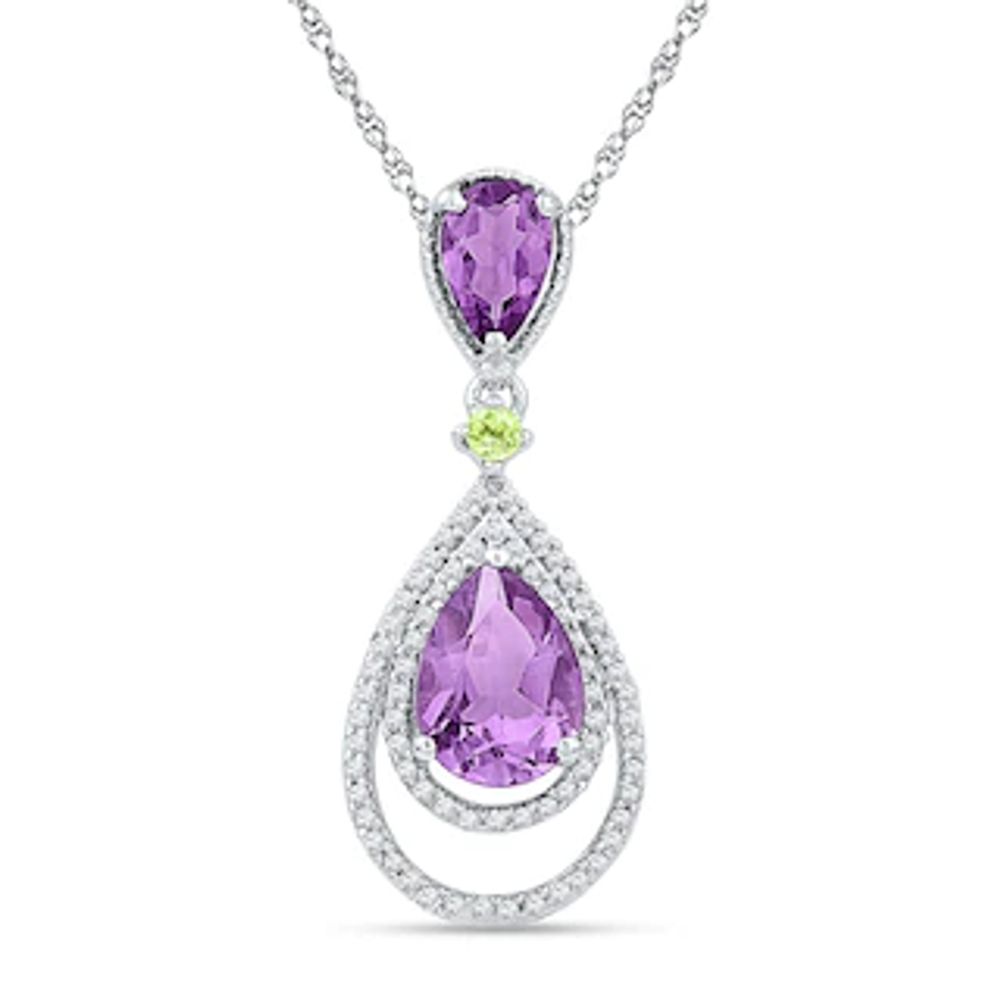 Pear-Shaped Amethyst, Peridot and 0.18 CT. T.W. Diamond Pendant in Sterling Silver|Peoples Jewellers