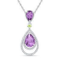 Pear-Shaped Amethyst, Peridot and 0.18 CT. T.W. Diamond Pendant in Sterling Silver|Peoples Jewellers