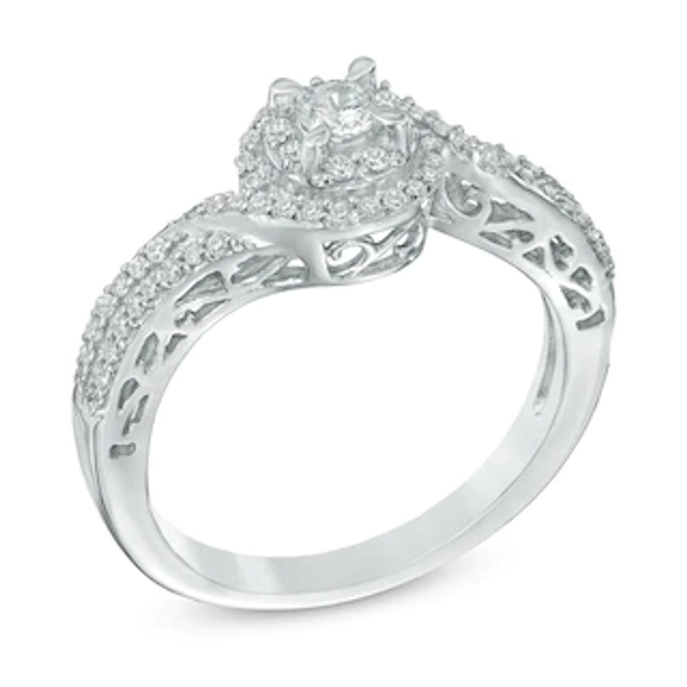 0.30 CT. T.W. Diamond Swirl Frame Engagement Ring in 10K White Gold|Peoples Jewellers