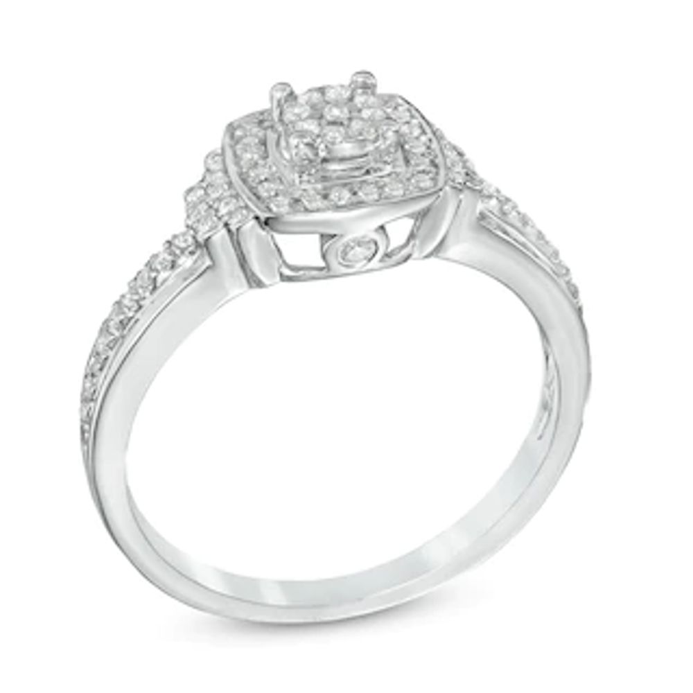 0.23 CT. T.W. Composite Diamond Square Frame Promise Ring in 10K White Gold|Peoples Jewellers