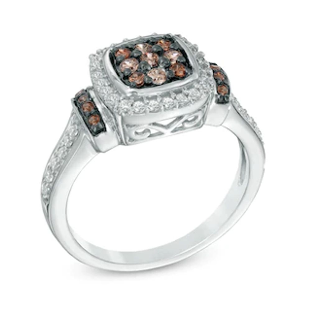 0.45 CT. T.W. Champagne Composite and White Diamond Square Frame Ring in 10K White Gold|Peoples Jewellers