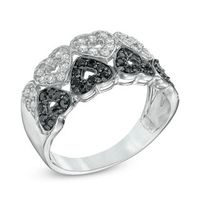 0.45 CT. T.W. Enhanced Black and White Diamond Mirrored Hearts Double Row Ring in Sterling Silver|Peoples Jewellers