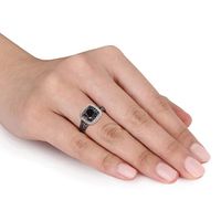 1.50 CT. T.W. Black and White Diamond Double Frame Ring in Sterling Silver|Peoples Jewellers