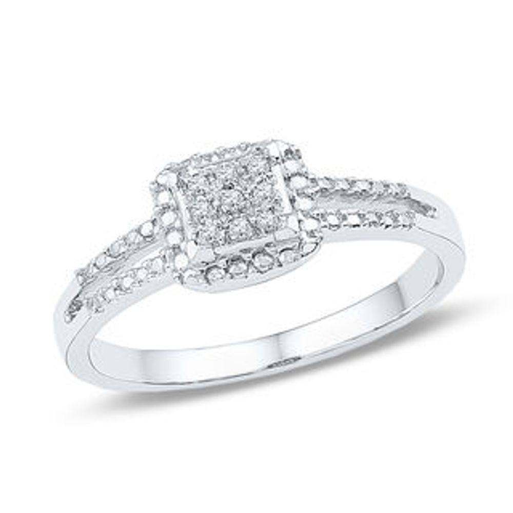 Composite Diamond Accent Square Promise Ring in 10K White Gold|Peoples Jewellers
