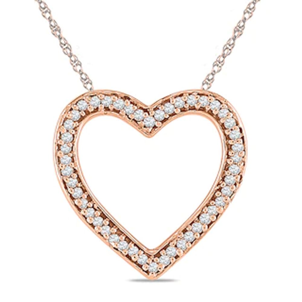 Diamond Accent Outline Heart Pendant in 10K Rose Gold|Peoples Jewellers