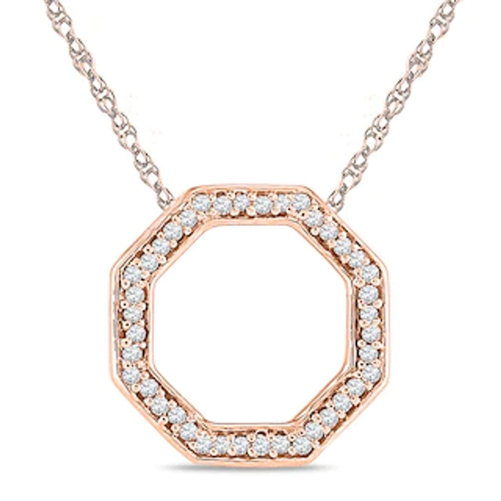 Diamond Accent Outline Octagon Pendant in 10K Rose Gold|Peoples Jewellers