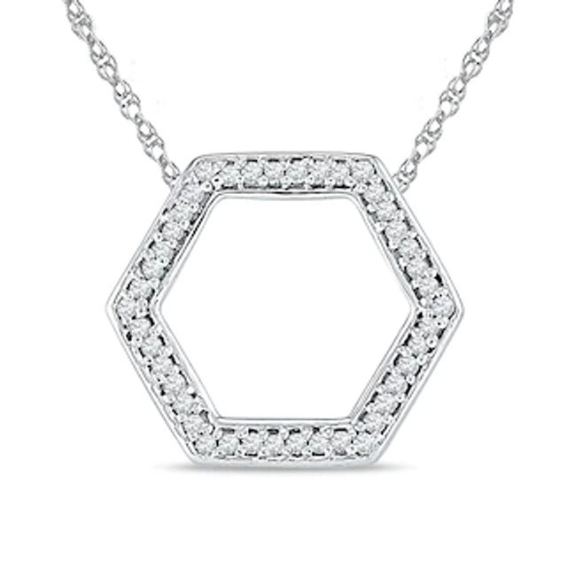 Diamond Accent Outline Hexagon Pendant in 10K White Gold|Peoples Jewellers