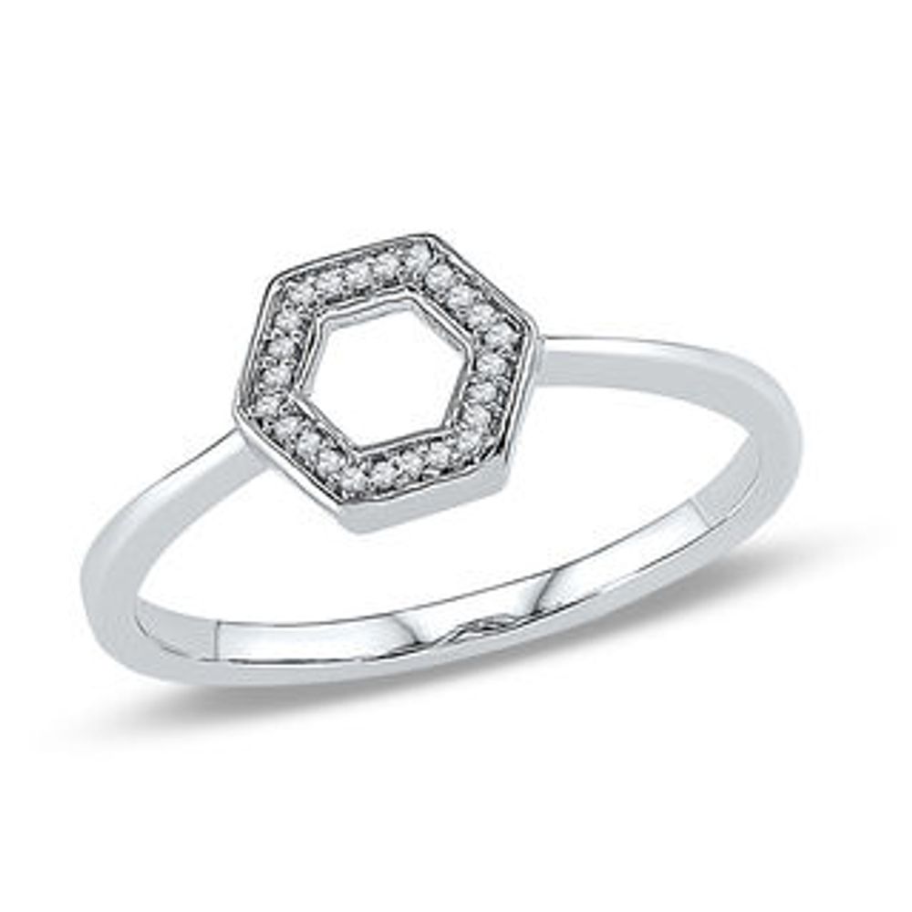 Diamond Accent Outline Hexagon Ring in 10K White Gold|Peoples Jewellers