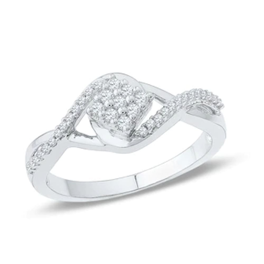 0.18 CT. T.W. Diamond Tilted Square Promise Ring in 10K White Gold|Peoples Jewellers