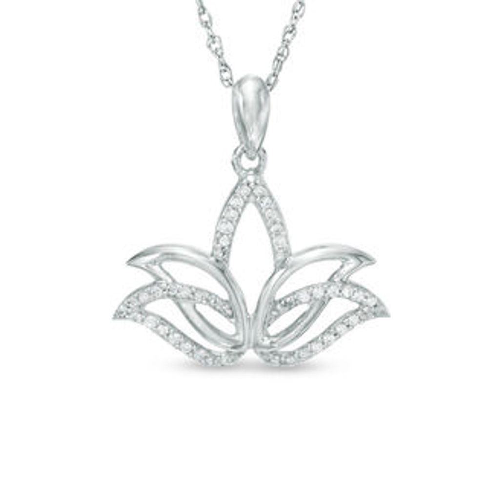 0.09 CT. T.W. Diamond Outline Lotus Flower Pendant in Sterling Silver|Peoples Jewellers