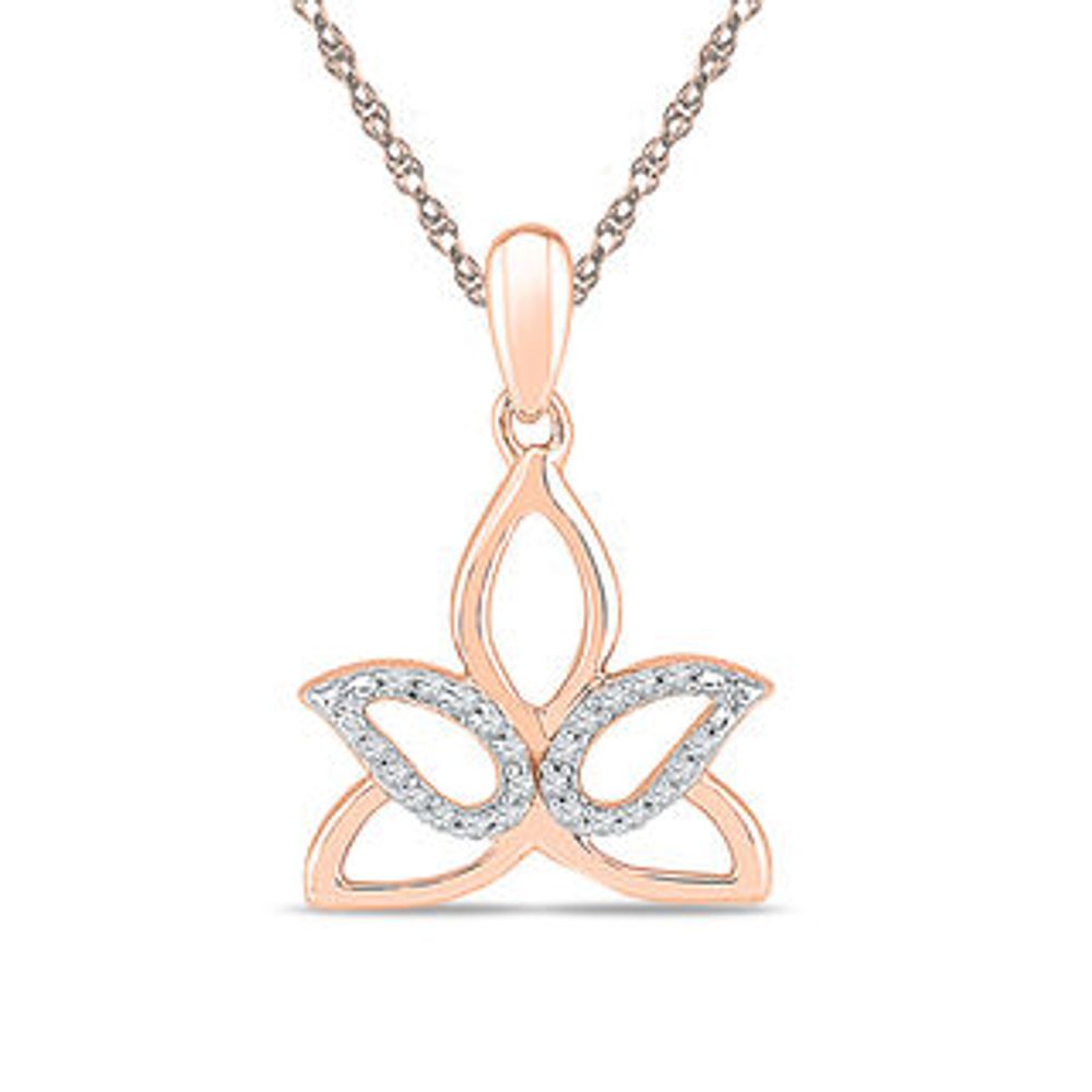 Diamond Accent Outline Lotus Flower Pendant in 10K Rose Gold|Peoples Jewellers