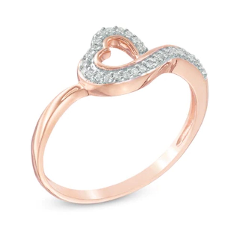 0.09 CT. T.W. Diamond Tilted Heart Outline Ring in 10K Rose Gold|Peoples Jewellers