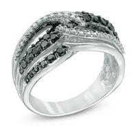 0.95 CT. T.W. Enhanced Black and White Diamond Multi-Row Wave Ring in Sterling Silver|Peoples Jewellers