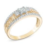 0.45 CT. T.W. Princess-Cut Diamond Three Stone Wire Ring in 10K Gold|Peoples Jewellers