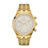 Ladies' Bulova Chronograph Gold-Tone Watch with Silver-Tone Dial (Model: 97B149)|Peoples Jewellers