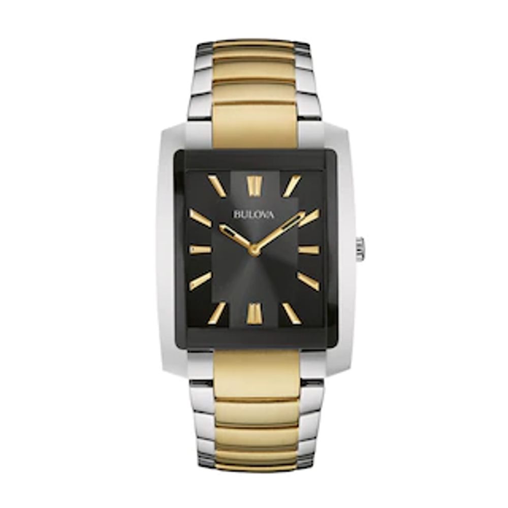 Men's Bulova Two-Tone Watch with Rectangular Black Dial (Model: 98A149)|Peoples Jewellers