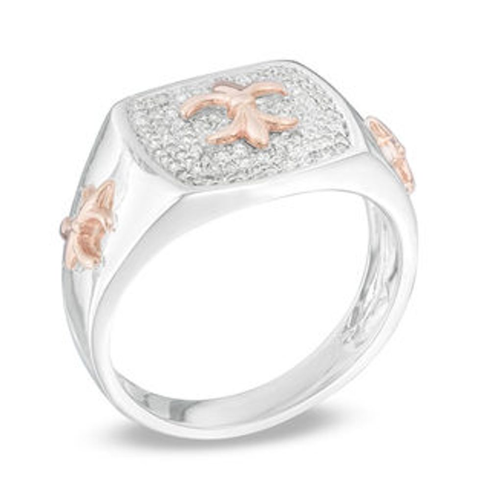 Men's 0.30 CT. T.W. Diamond Fleur-de-Lis Ring in Sterling Silver and 10K Rose Gold|Peoples Jewellers