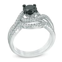 1.20 CT. T.W. Enhanced Black and White Diamond Swirl Bridal Set in 10K White Gold|Peoples Jewellers