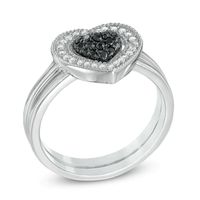 0.23 CT. T.W. Enhanced Black and White Diamond Heart Cluster Bridal Set in Sterling Silver|Peoples Jewellers