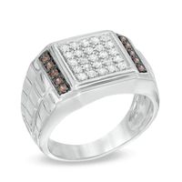 Men's 0.45 CT. T.W. Champagne and White Diamond Square Composite Ring in Sterling Silver|Peoples Jewellers