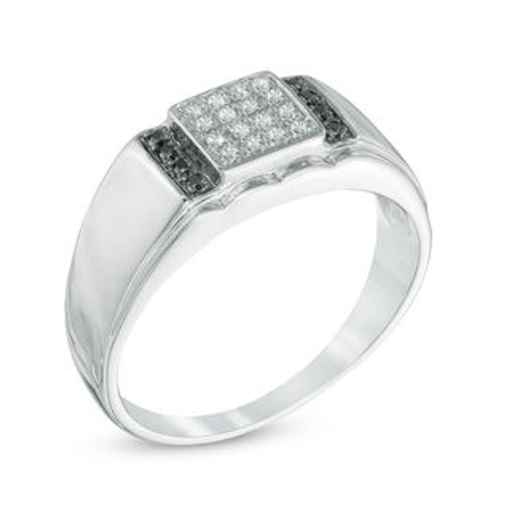Men's 0.12 CT. T.W. Enhanced Black and White Diamond Ring in 10K White Gold|Peoples Jewellers