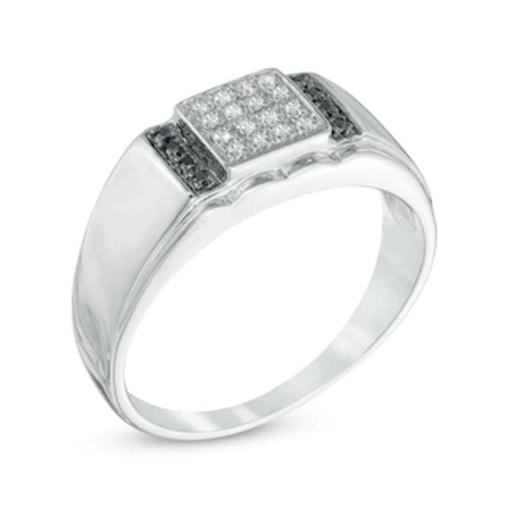Men's 0.12 CT. T.W. Enhanced Black and White Diamond Ring in Sterling Silver|Peoples Jewellers