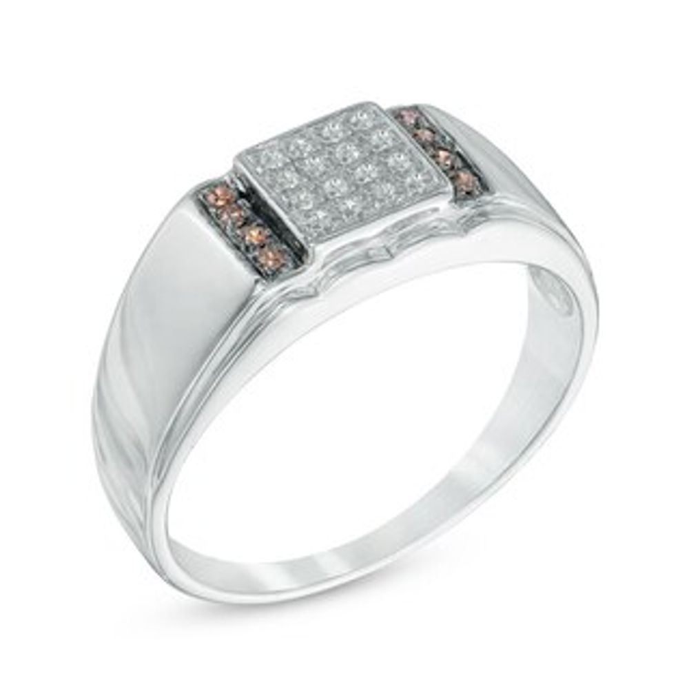 Men's 0.12 CT. T.W. Enhanced Champagne and White Diamond Ring in 10K White Gold|Peoples Jewellers