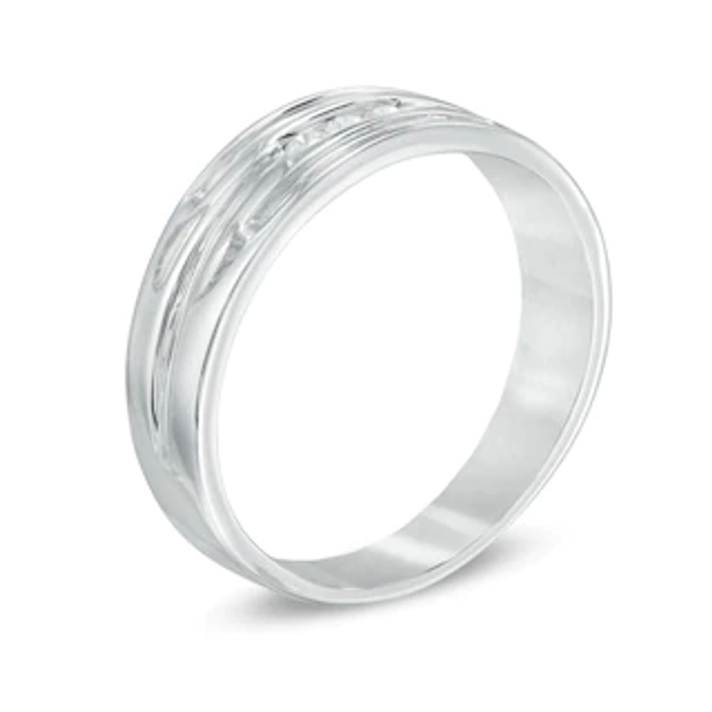 Men's 0.09 CT. T.W. Diamond Wedding Band in 10K White Gold|Peoples Jewellers