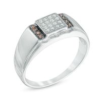 Men's 0.12 CT. T.W. Enhanced Champagne and White Diamond Ring in Sterling Silver|Peoples Jewellers