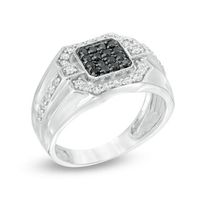 Men's 0.70 CT. T.W. Enhanced Black and White Diamond Square Composite Ring in Sterling Silver|Peoples Jewellers