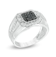 Men's 0.70 CT. T.W. Enhanced Black and White Diamond Square Composite Ring in 10K White Gold|Peoples Jewellers