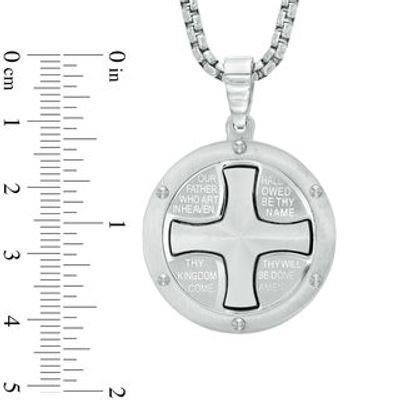 Men's Satin Lord's Prayer Medallion Pendant in Stainless Steel - 24"|Peoples Jewellers